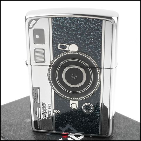 Zippo 日系~古董相機蝕刻圖案設計打火機(黑色款) NO.2BK-CAMERA