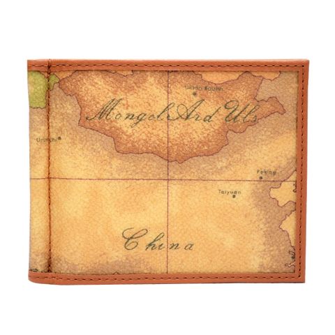 【Alviero Martini 義大利地圖包】地圖8卡短鈔票錢夾-地圖黃