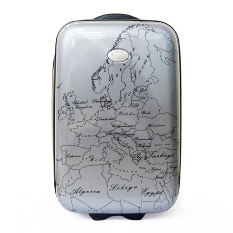 【Alviero Martini 義大利地圖包】旅行硬殼兩輪行李箱 20吋49cm-地圖灰