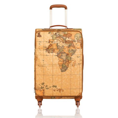 【Alviero Martini 義大利地圖包】 旅行商務 休閒拉桿行李箱27吋-地圖黃
