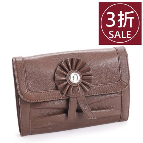 AIGNER 艾格納 Evening Bag 真皮徽章鐵鍊肩背晚宴包-巧克力