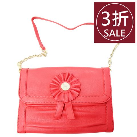 AIGNER 艾格納 Evening Bag 真皮徽章鐵鍊肩背晚宴包-橘