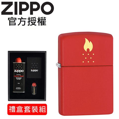 Zippo 【官方授權店】火焰防風孔圖案防風打火機(禮盒套裝組)