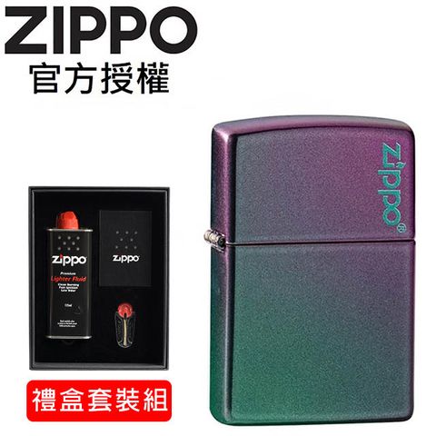 Zippo 【官方授權店】Iridescent  Logo 虹彩亮漆防風打火機(禮盒套裝組)