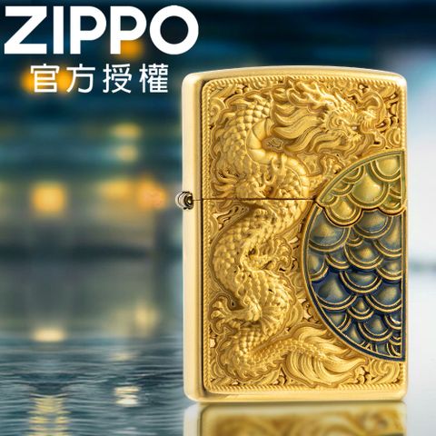 Zippo 【官方旗艦店】龍鱗鍍金夜光防風打火機