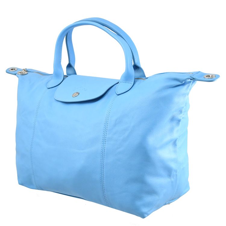 Longchamp Le Pliage Cuir 折疊小羊皮短把兩用包.水藍#1515 - PChome