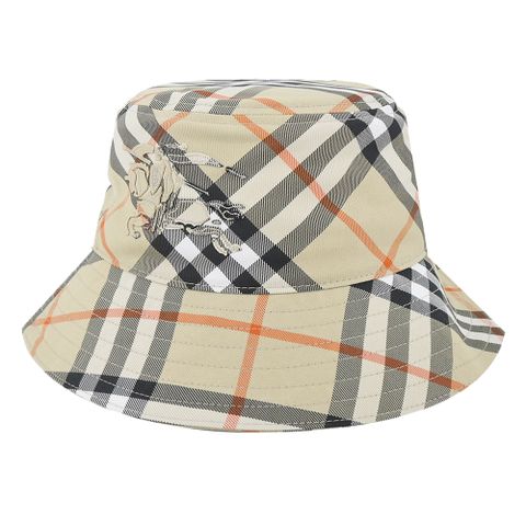 BURBERRY騎士標誌格紋棉質混紡漁夫帽(石色)