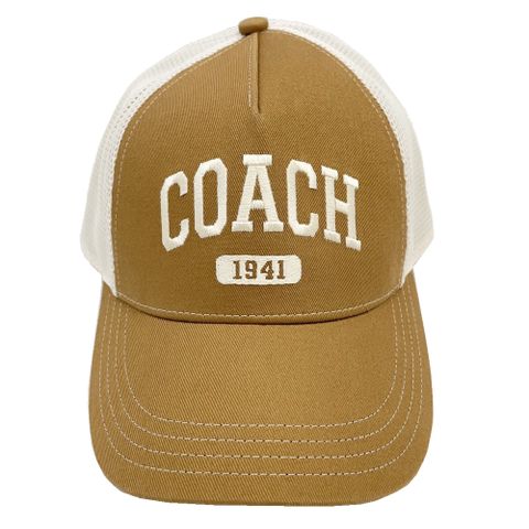 【COACH】字母LOGO牛仔鴨舌/棒球網帽(奶茶色)