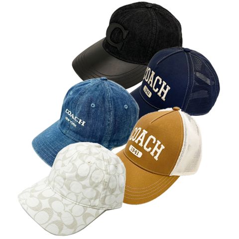 【COACH】經典C LOGO織布牛仔鴨舌帽/棒球帽(多色供選)