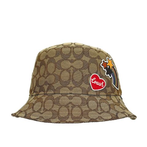 COACH 滿版CC Logo 緹花布愛心及流星補丁漁夫帽(卡其色) CX203 KHMC