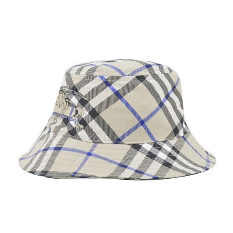 BURBERRY騎士標誌格紋棉質混紡漁夫帽(石色)