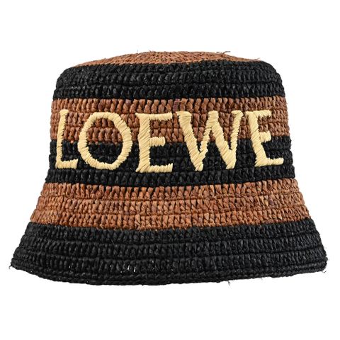 LOEWE 經典LOGO撞色條紋草編造型漁夫帽.黑/咖