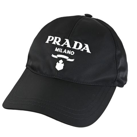 PRADA 普拉達 經典電繡LOGO尼龍棒球帽/遮陽帽.黑