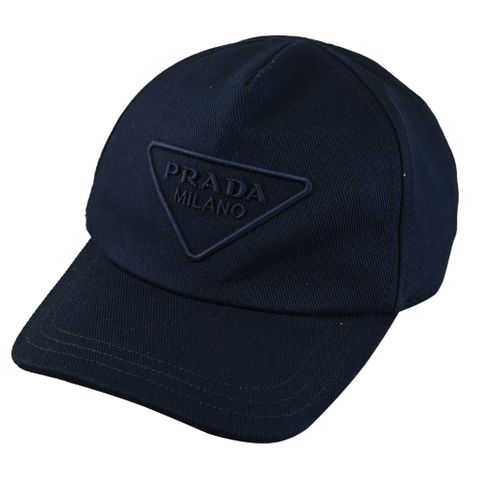 PRADA 普拉達 電繡三角LOGO棉質棒球帽/遮陽帽.深藍