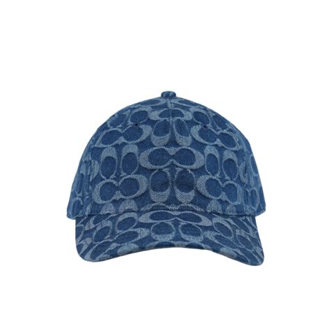 COACH 蔻馳 滿版CC Logo 棉質牛仔棒球帽(單寧藍)