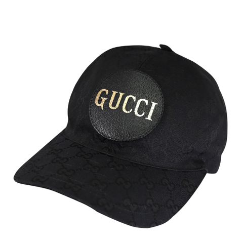 GUCCI 576253 GG 燙金LOGO緹花布遮陽棒球帽.黑