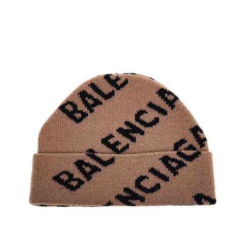 BALENCIAGA 巴黎世家經典滿版小字母LOGO純羊毛毛帽 (卡其)