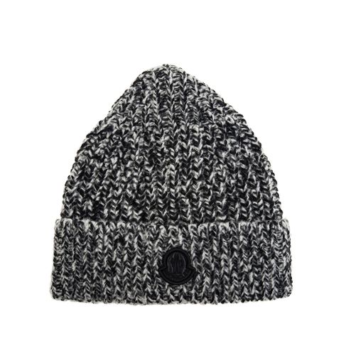 MONCLER 經典品牌標誌貼片雪花羊毛帽 (黑白色)