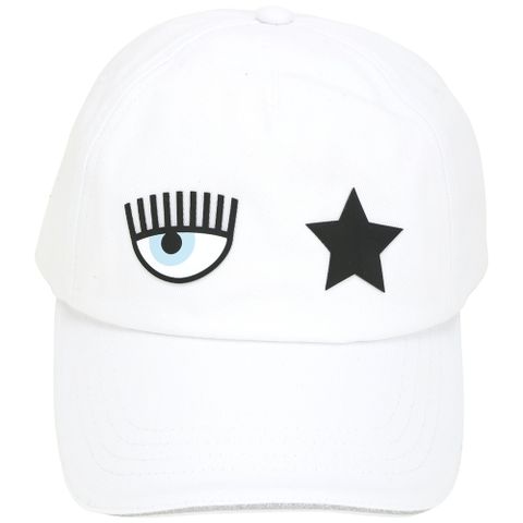 Chiara Ferragni Eye Star 矽膠眨眼星星銀蔥飾邊棉質棒球帽(白色)