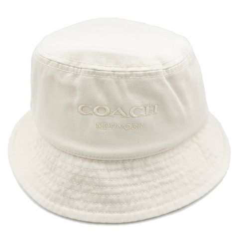 【COACH】經典LOGO素面棉布漁夫帽(米白M/L)