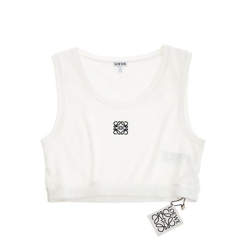 LOEWE 經典白色棉質刺繡Anagram logo 短版背心
