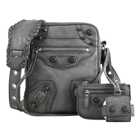 BALENCIAGA 巴黎世家 719065 Le Cagole 小羊皮三合一拉鍊斜背包.淺灰