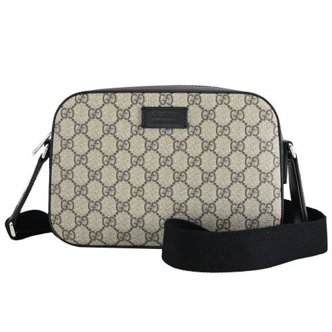GUCCI 779880 GG Supreme 經典印花斜背相機包.駝/黑邊