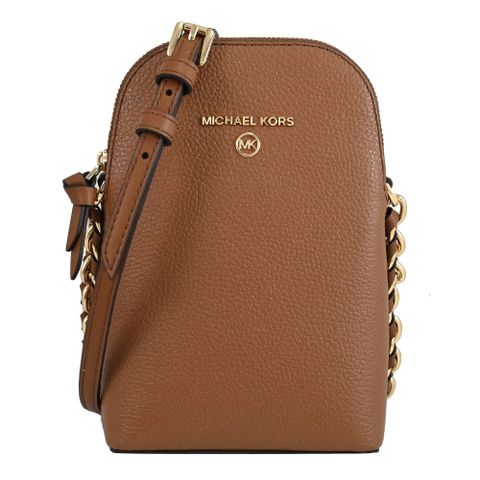 MICHAEL KORS Jet Set Charm 浮雕LOGO斜背手機包.咖