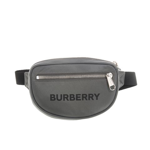 BURBERRY 巴寶莉 經典英文字母印花尼龍腰/胸包 (灰色)