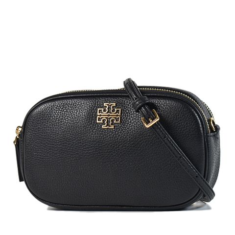TORY BURCH 鏤空LOGO荔枝紋拉鍊相機包-黑色