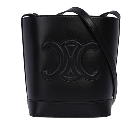 CELINE Triomphe 凱旋標誌壓印平滑牛皮小款水桶包(黑色)