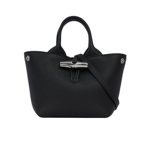 LONGCHAMP Roseau XS 竹節釦牛皮手提/斜背迷你二用包(黑色) 10278 HFP 001