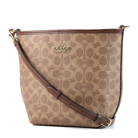 COACH City 緹花LOGO防刮磁釦肩背/斜背二用包-棕褐