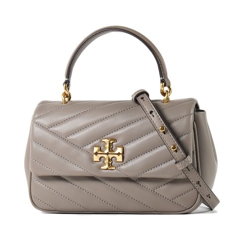 TORY BURCH 專櫃款 KIRA 絎縫V字翻蓋手提/斜背二用包-大象灰