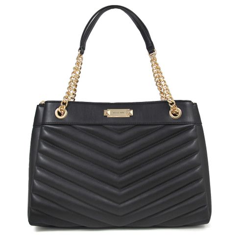 MICHAEL KORS WHITNEY 金方牌LOGO黑色山型绗縫金鏈三層大托特肩背包