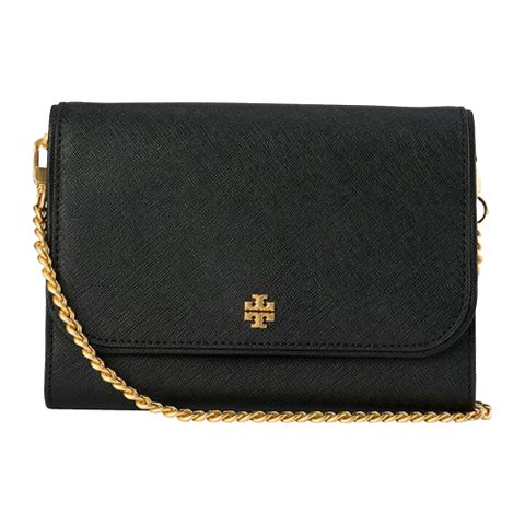 TORY BURCH TORY BURCH Emerson防刮皮革金屬LOGO鍊帶WOC斜背包 黑色