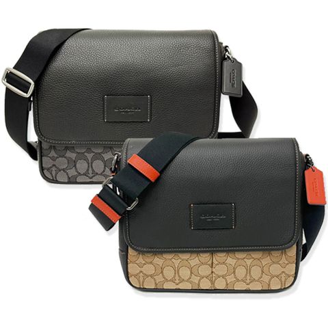 【COACH】男款織布/牛皮掀蓋斜背郵差包(多色供選)