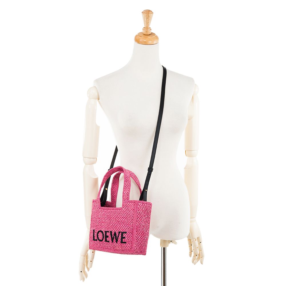 LOEWE 羅威 新款Font mini酒椰纖維 LOEWE 字體手提/肩背包 (日落粉紅)