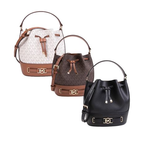Michael Kors REED MK滿版拼接皮革抽繩手提斜背包