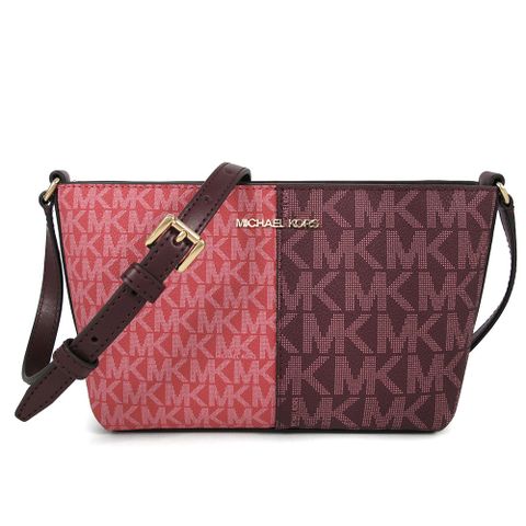 MICHAEL KORS JET SET TRAVEL 金字LOGO酒紅色防刮滿版小斜背包