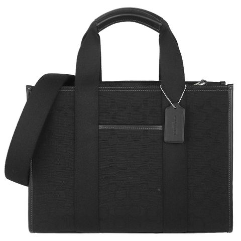 COACH 黑緹花刺繡帆布方式斜背/手提包