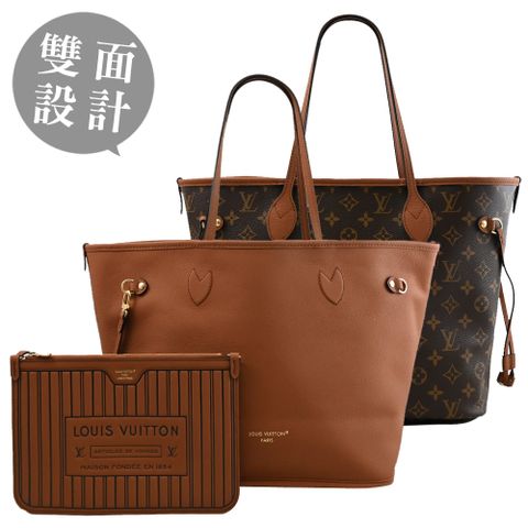 Louis Vuitton 路易威登 LV M12061 Neverfull Inside Out MM 雙面設計子母束口購物包.咖 現貨