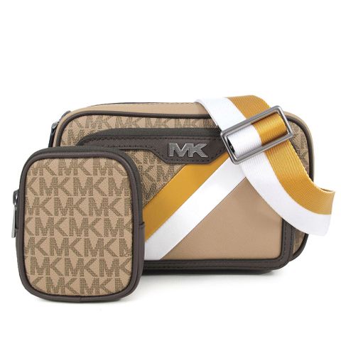 MICHAEL KORS RIVINGTON 卡其黃色防刮滿版寬帶二合一斜背包