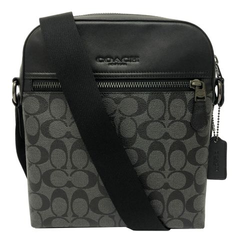【COACH】Houston Flight Bag前拉鍊男款斜背包(黑灰)