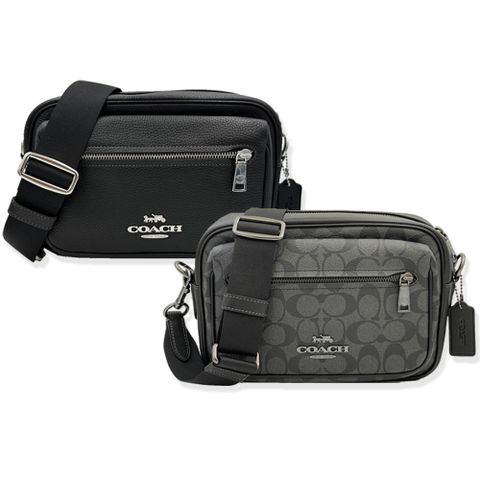 【COACH】前拉鍊男中性款斜背相機包(多色供選)