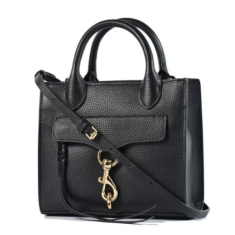 Rebecca minkoff Megan 真皮荔枝紋手提/斜背二用包-金釦黑/迷你款