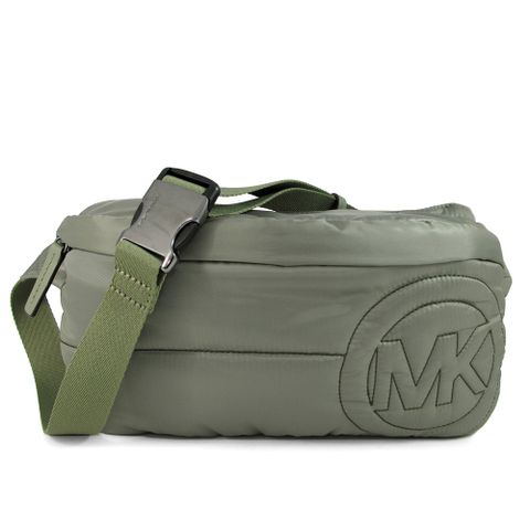 MICHAEL KORS RAE 軍綠色绗縫大圓標LOGO防潑水尼龍輕量腰胸兩用包