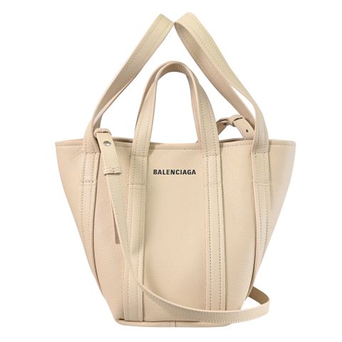 BALENCIAGA 672793 EVERYDAY NORTH-SOUTH 雙提把牛皮手提斜背兩用包.裸膚 XS