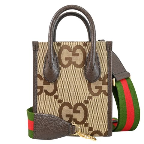 GUCCI 699406 JUMBO GG 緹花拼接兩用紙袋包.駝/棕