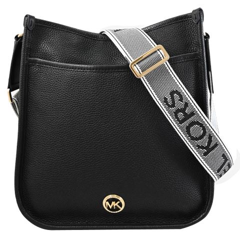 MICHAEL KORS LUISA 荔枝皮革寬背帶斜背包.黑
